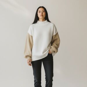 Saodimallsu Oversized Textured Knit Sweater White & Beige Women’s Medium NWT